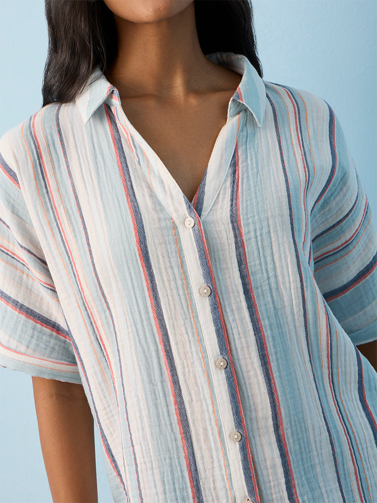 LOV Blue Striped Cotton Shirt