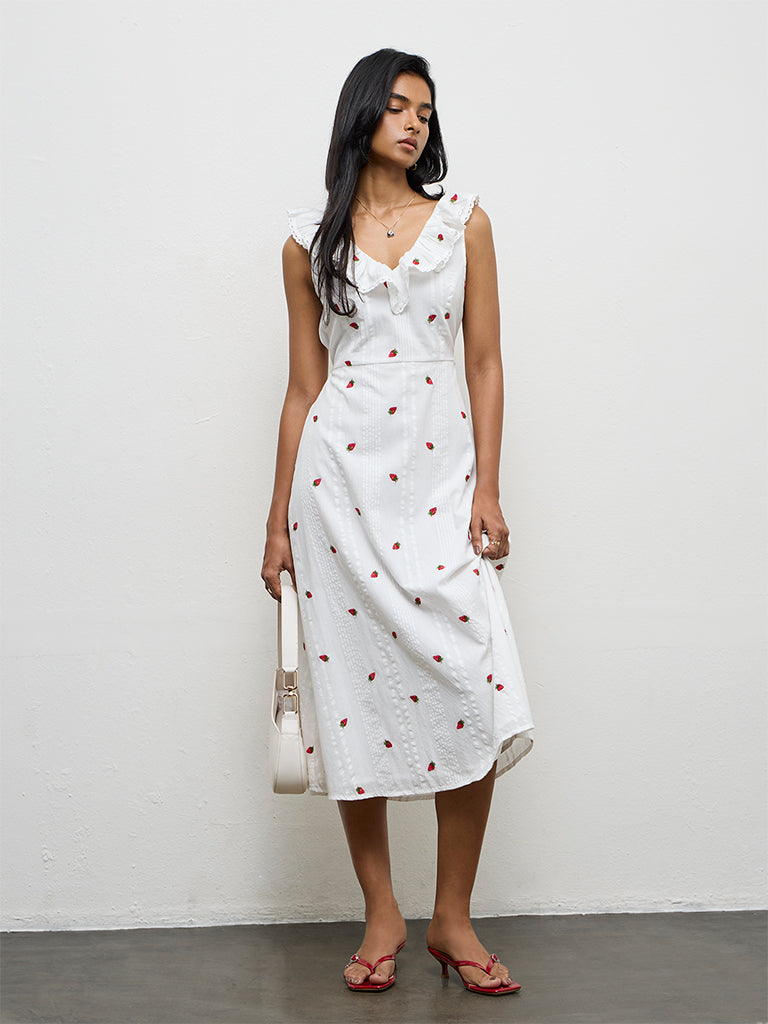 LOV Off-White Embroidered A-Line Dress