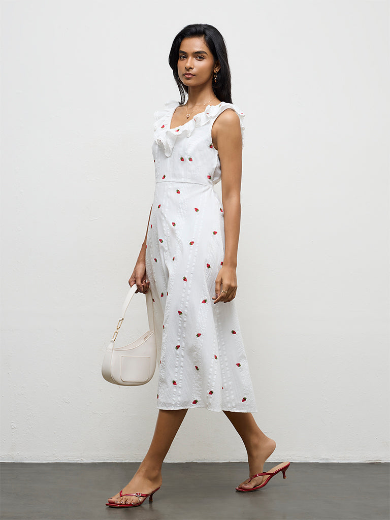 LOV Off-White Embroidered A-Line Dress
