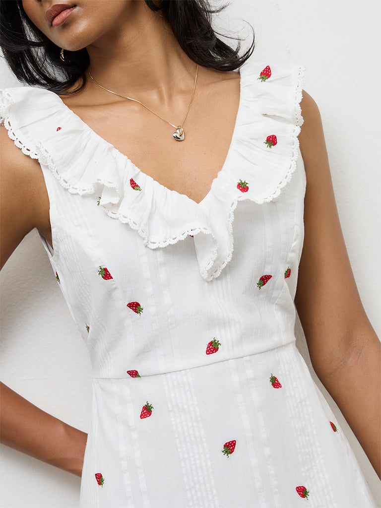 LOV Off-White Embroidered A-Line Dress
