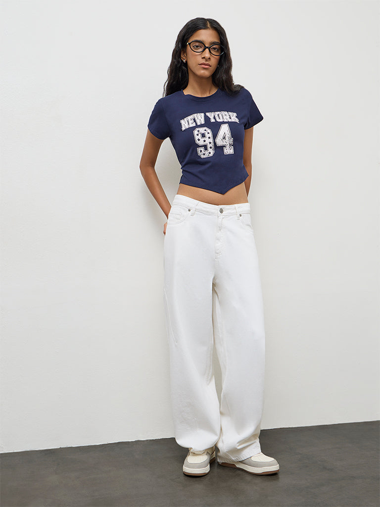 Nuon Navy Graphic Printed Cotton T-Shirt