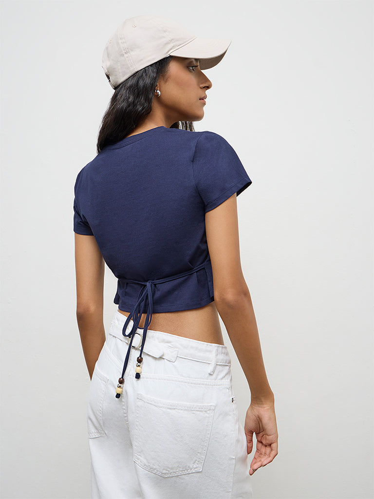 Nuon Navy Graphic Printed Cotton T-Shirt