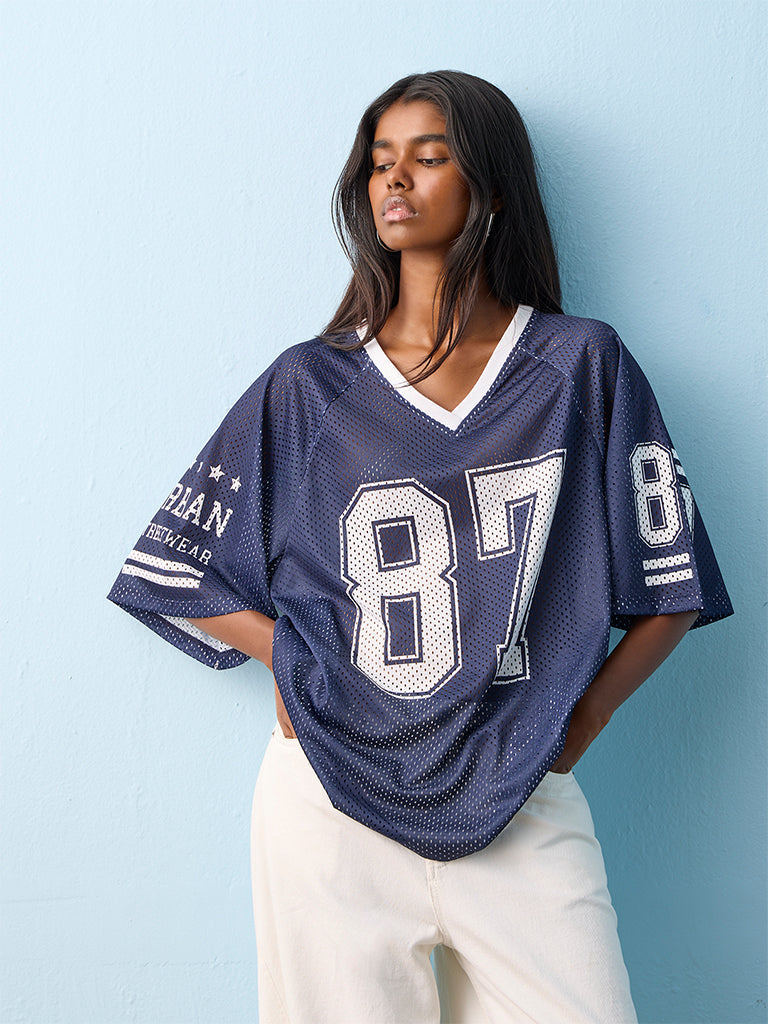 Nuon Navy Graphic Printed Mesh T-Shirt