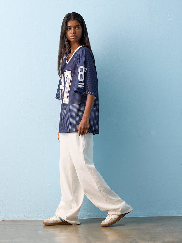 Nuon Navy Graphic Printed Mesh T-Shirt