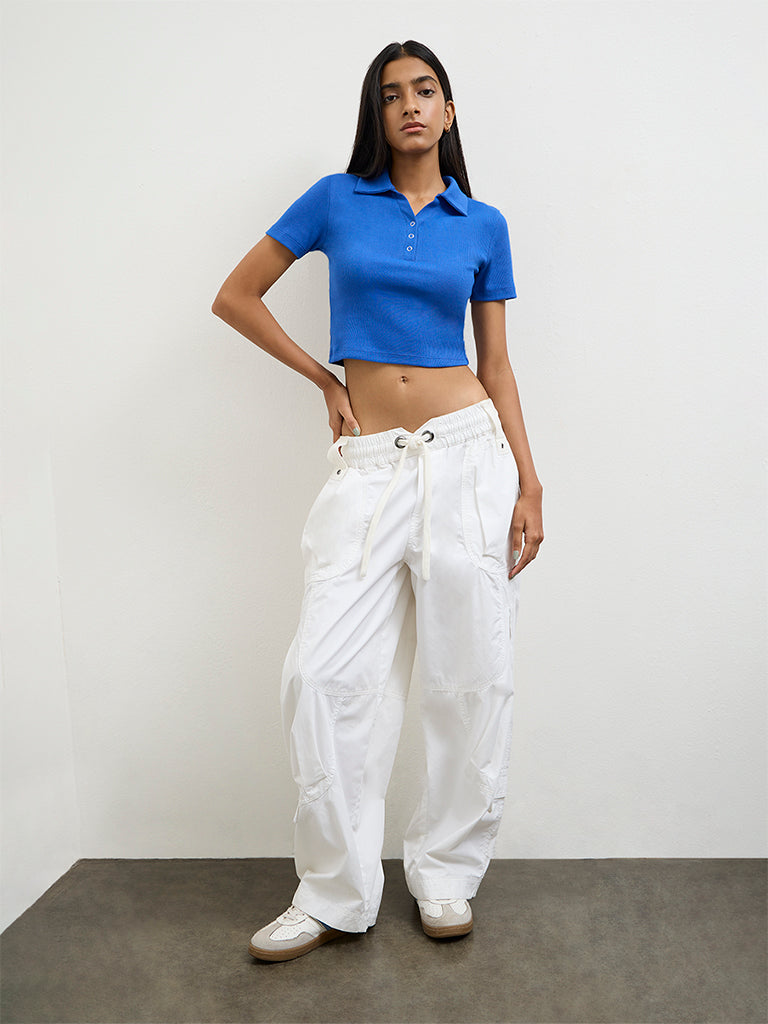 Nuon Blue Ribbed-Texture Top