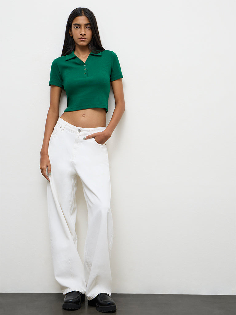 Nuon Green Ribbed Cotton-Blend T-Shirt