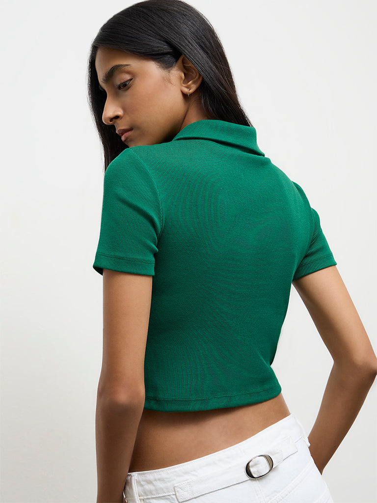 Nuon Green Ribbed Cotton-Blend T-Shirt