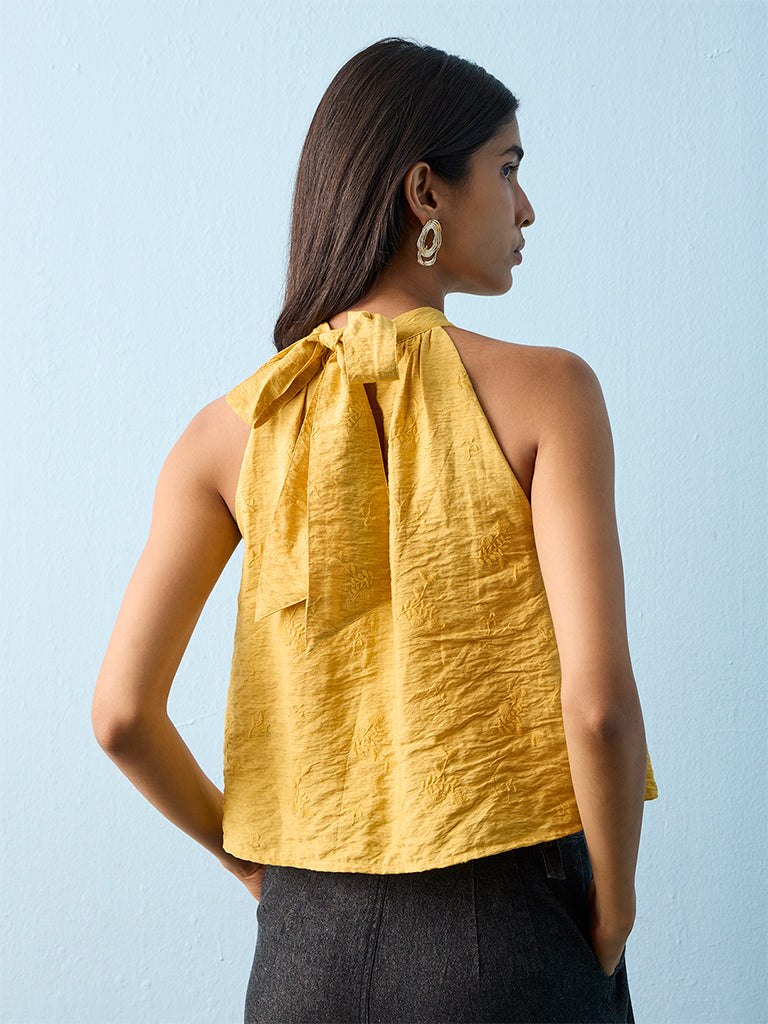LOV Mustard Crinkle-Textured Top