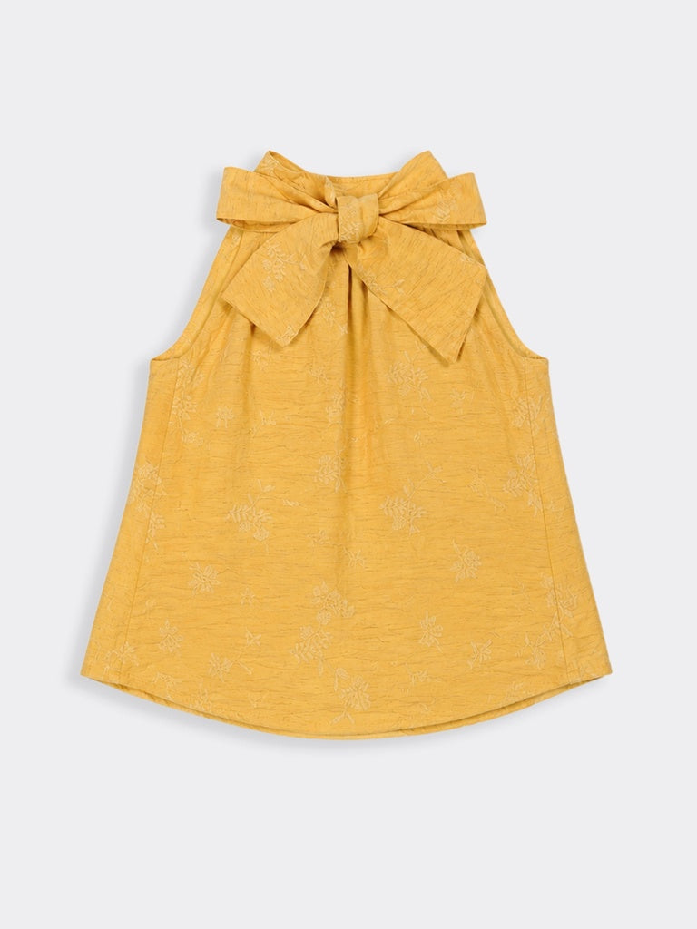LOV Mustard Crinkle-Textured Top