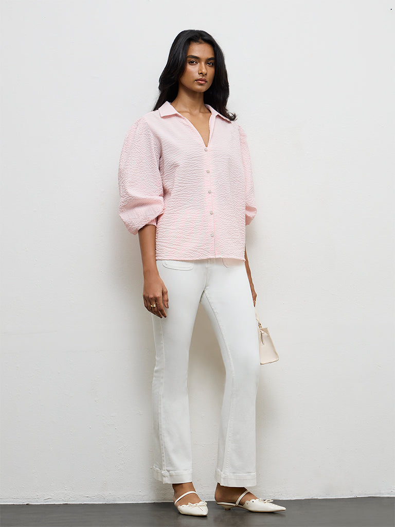 LOV Pink Seersucker Textured Blouse