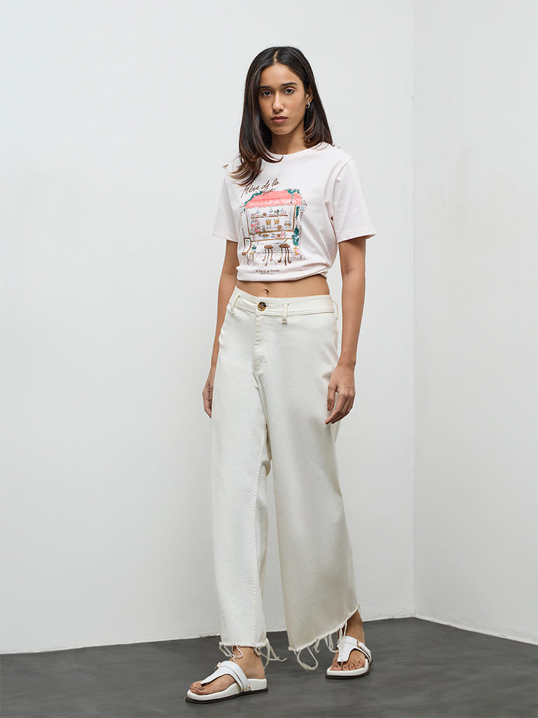 LOV Light Pink Printed Cotton T-Shirt