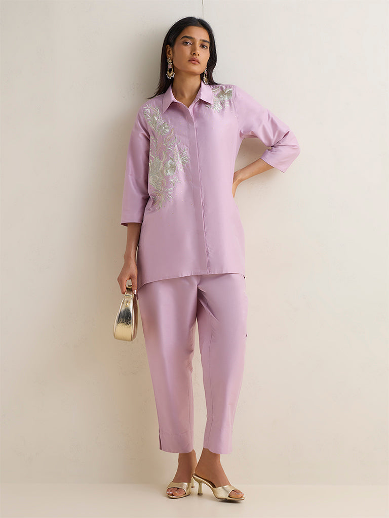 Vark Mauve Floral Embroidered Co-ord Set