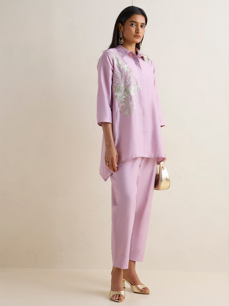 Vark Mauve Floral Embroidered Co-ord Set