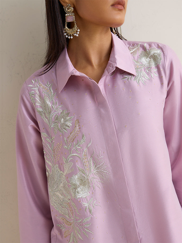 Vark Mauve Floral Embroidered Co-ord Set