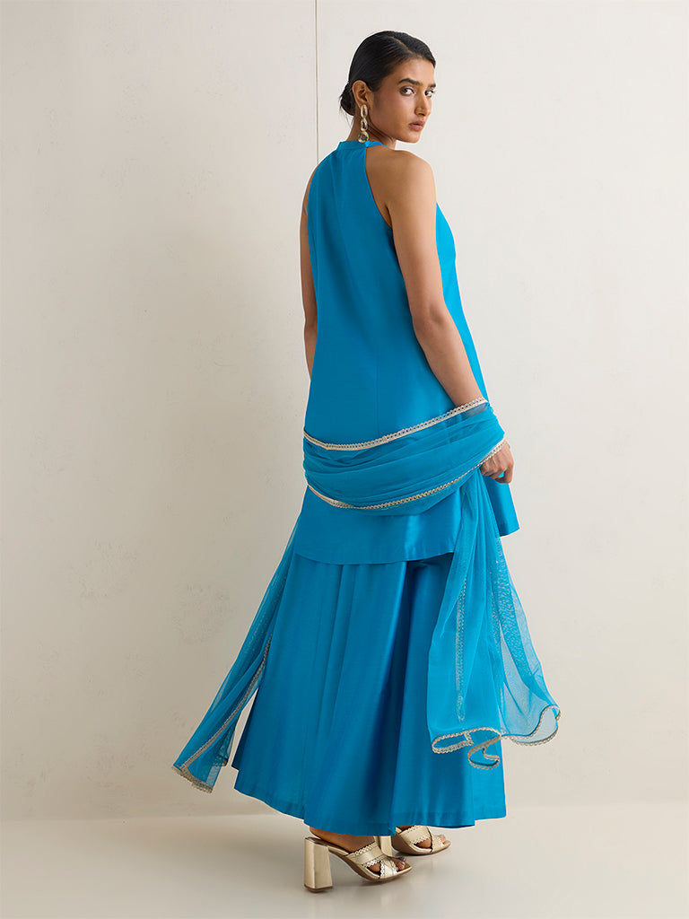 Vark Blue Embroidered A-Line Ethnic Set