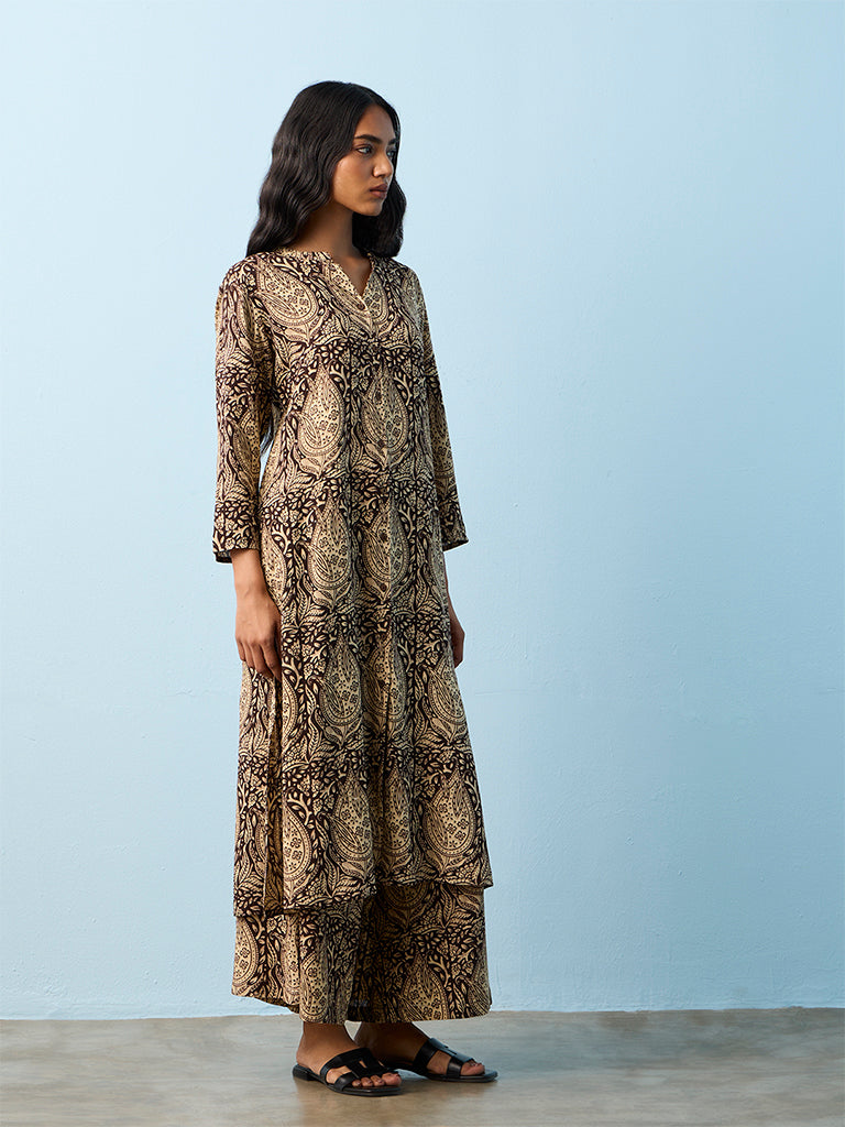 Utsa Brown Printed Straight Kurta