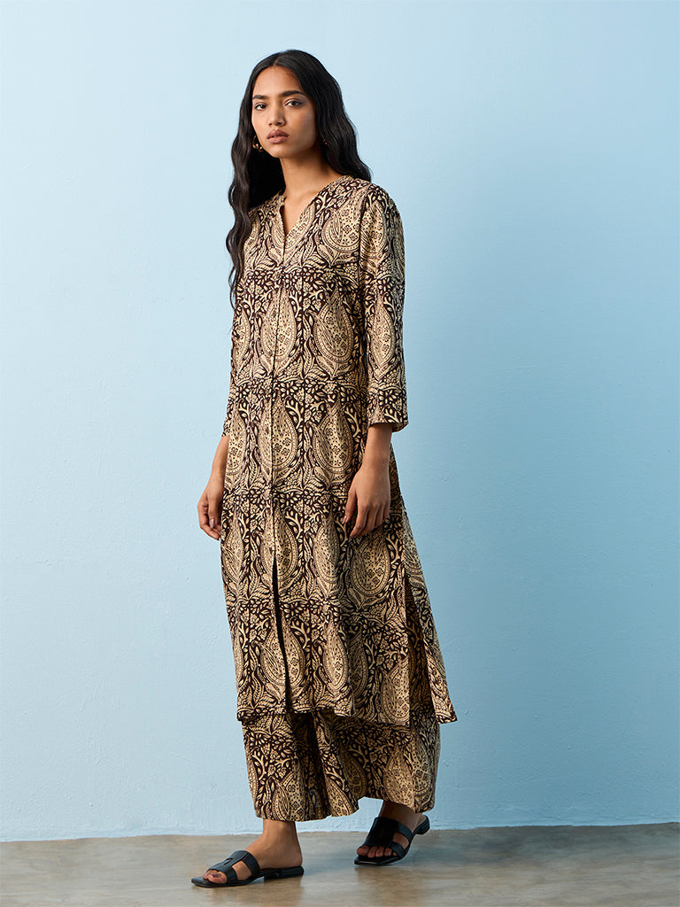 Utsa Brown Printed Straight Kurta