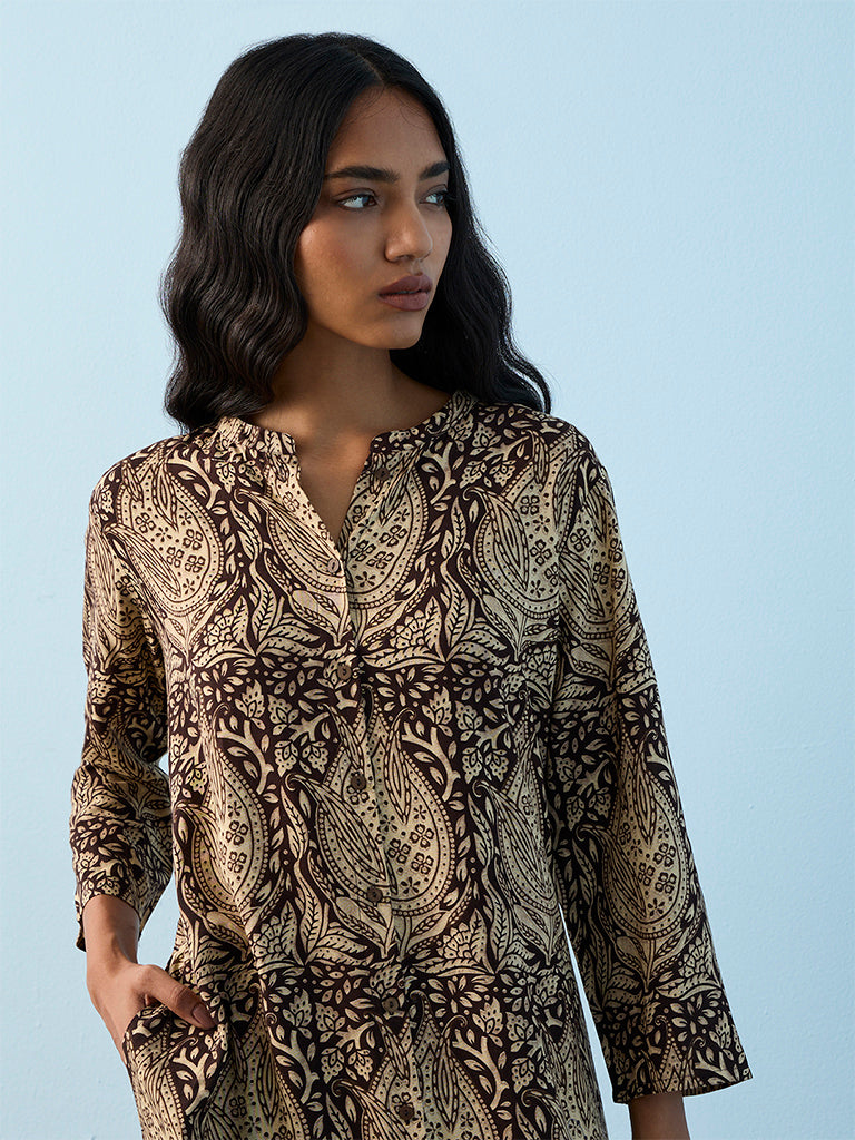 Utsa Brown Printed Straight Kurta