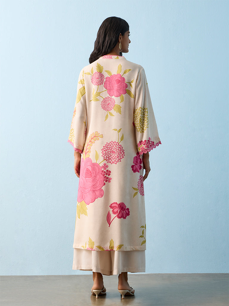Utsa Off-White Floral Pattern A-Line Kurta