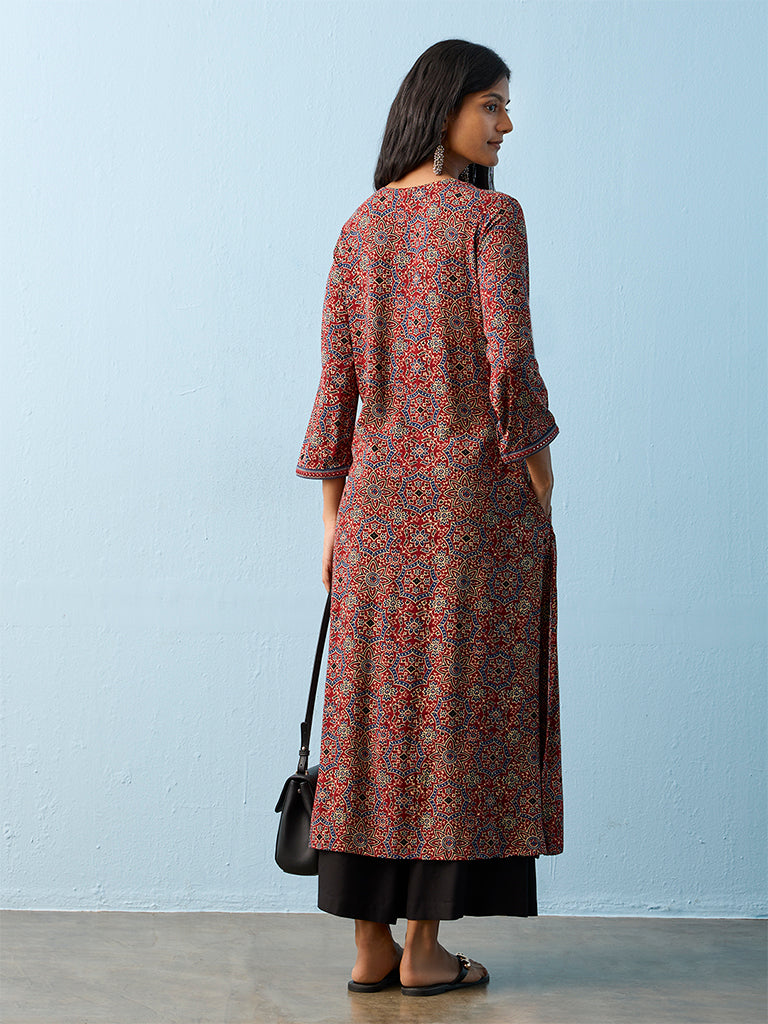 Utsa Maroon Printed A-Line Kurta