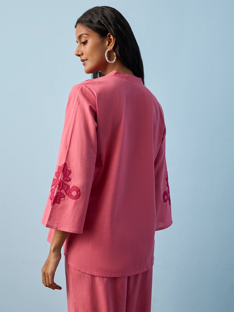 Utsa Pink Embroidered Cotton-Blend Tunic