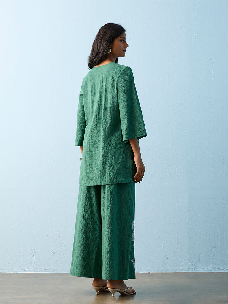 Utsa Green Floral Embroidered Cotton Kurti