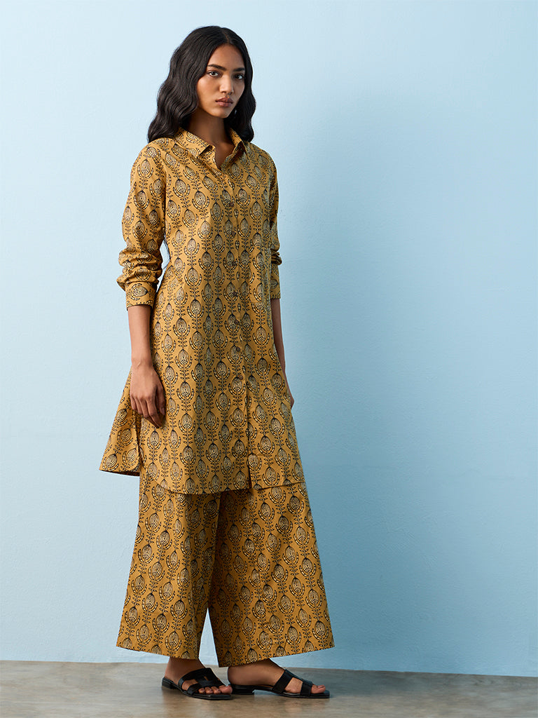 Utsa Mustard Printed Cotton Straight Kurta