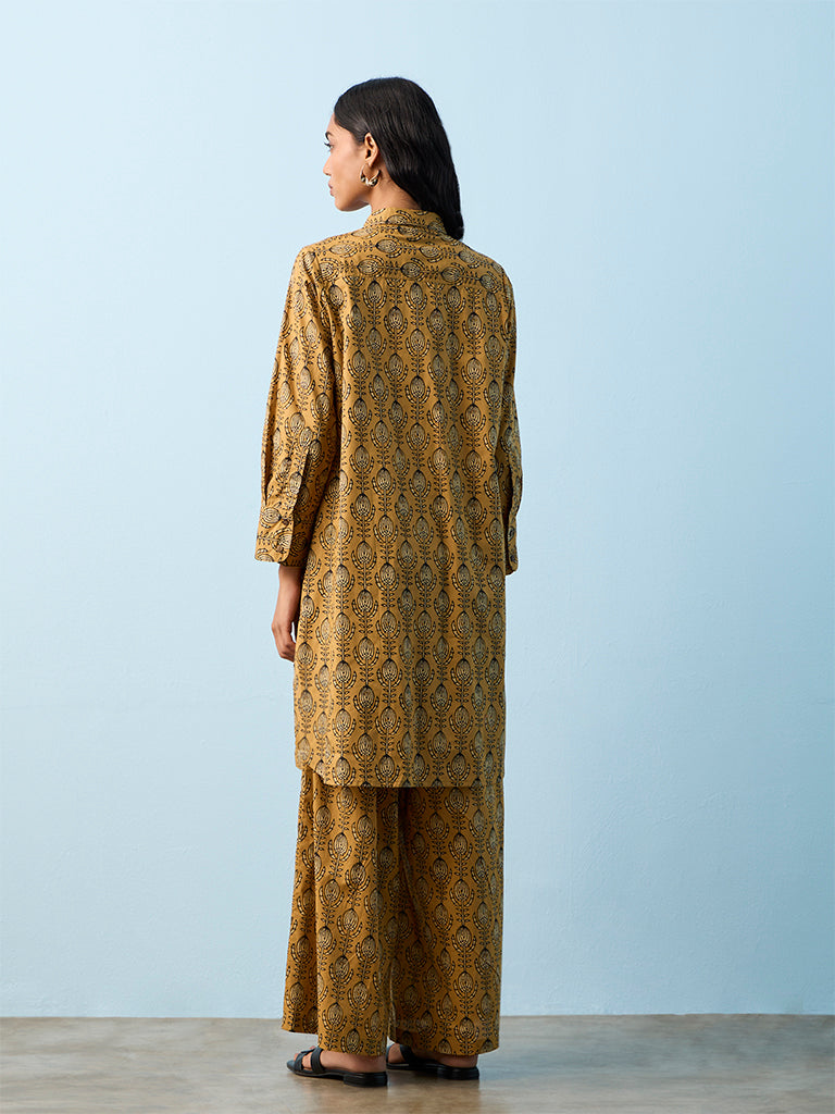 Utsa Mustard Printed Cotton Straight Kurta