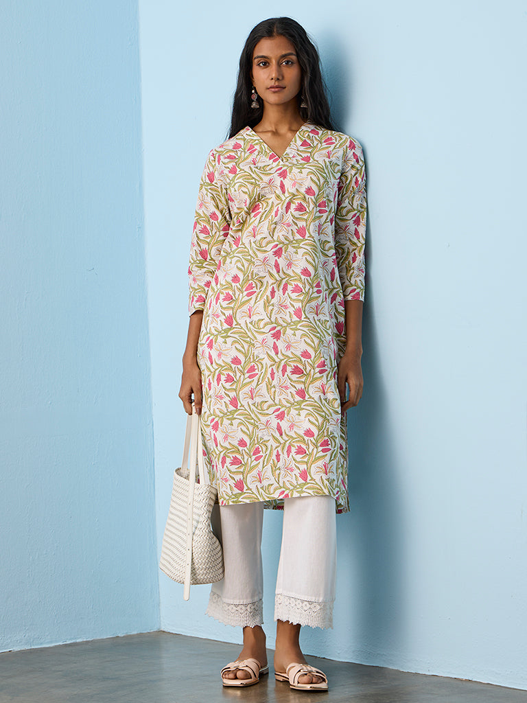 Utsa Multicolor Foliage Pattern Cotton Straight Kurta