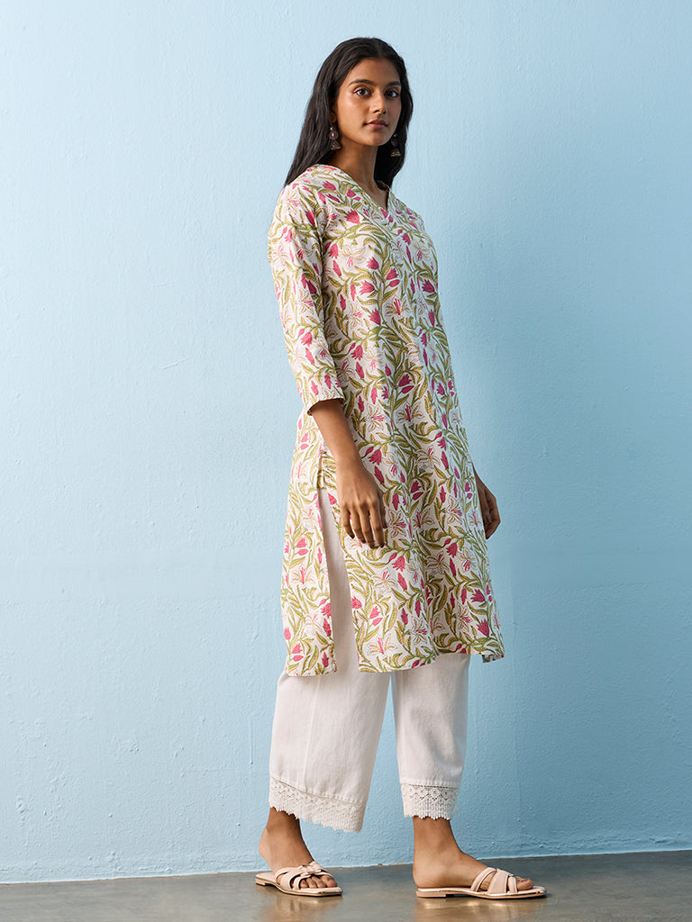 Utsa Multicolor Foliage Pattern Cotton Straight Kurta