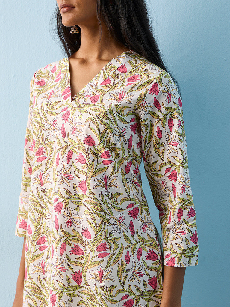 Utsa Multicolor Foliage Pattern Cotton Straight Kurta