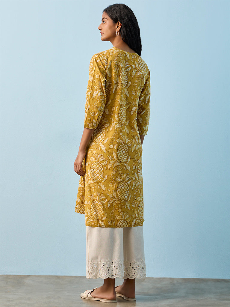 Utsa Mustard Printed Cotton Straight Kurta