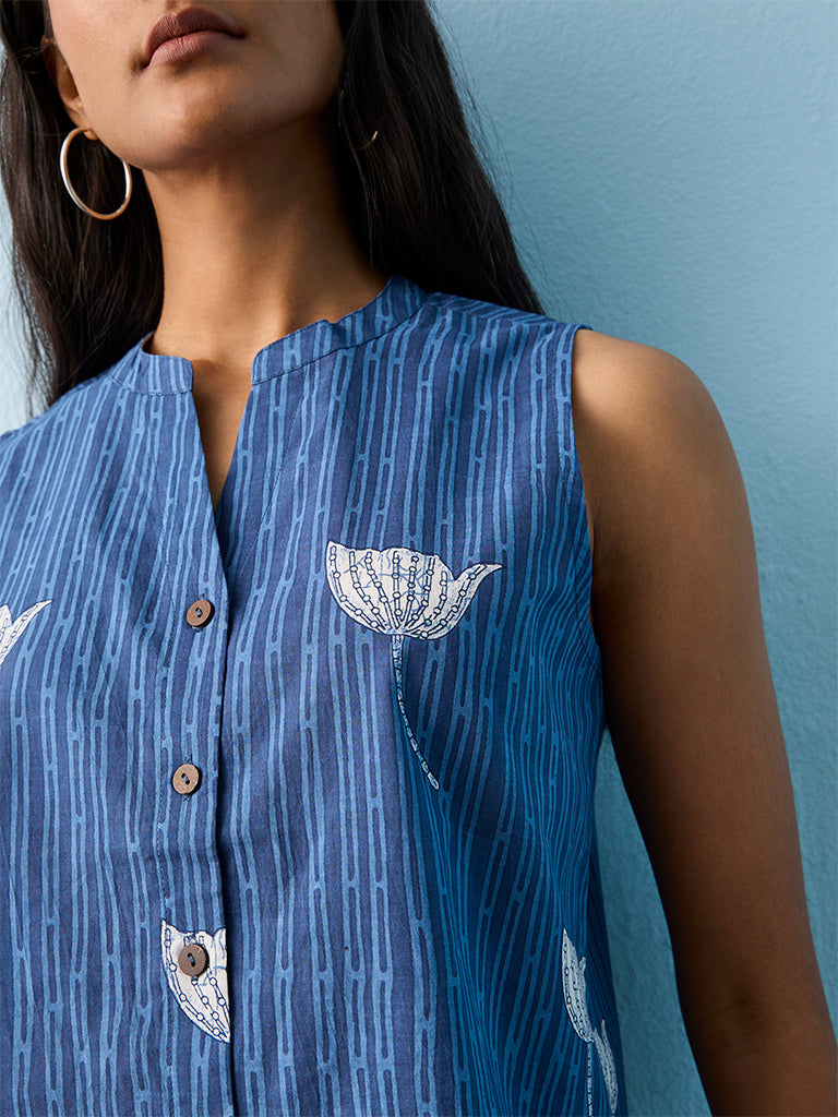 Utsa Blue Floral Printed Cotton Tunic