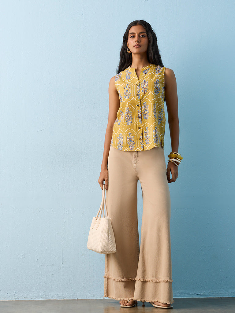 Utsa Mustard Foliage Printed Cotton Tunic