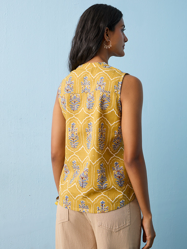 Utsa Mustard Foliage Printed Cotton Tunic