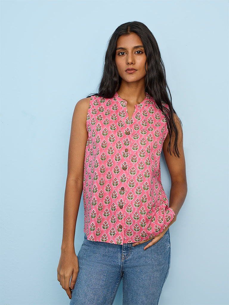 Utsa Pink Floral Detailed Cotton Tunic