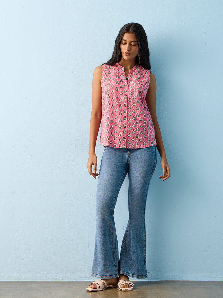 Utsa Pink Floral Detailed Cotton Tunic