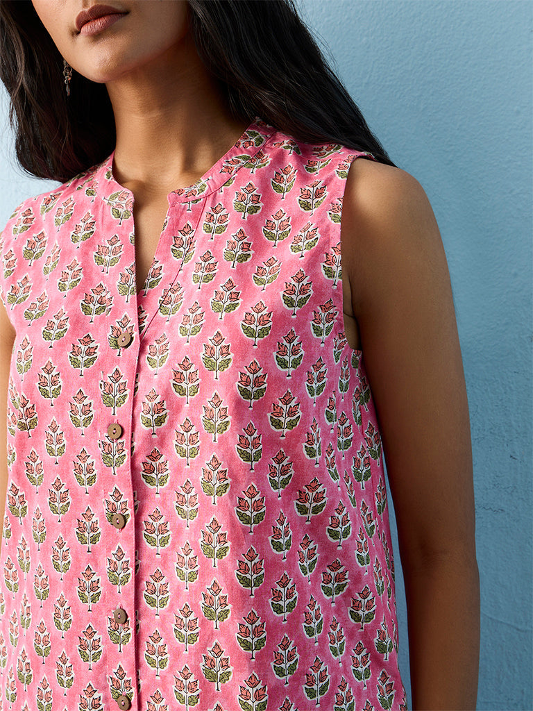 Utsa Pink Floral Detailed Cotton Tunic