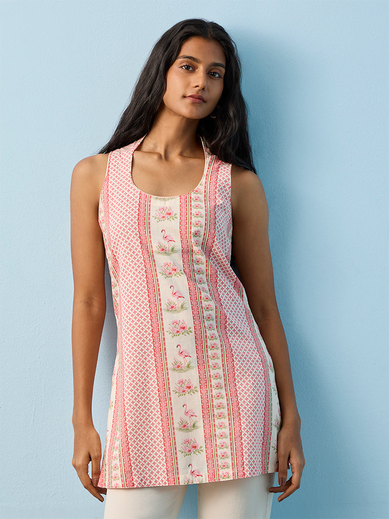 Utsa Pink Printed Cotton Tunic