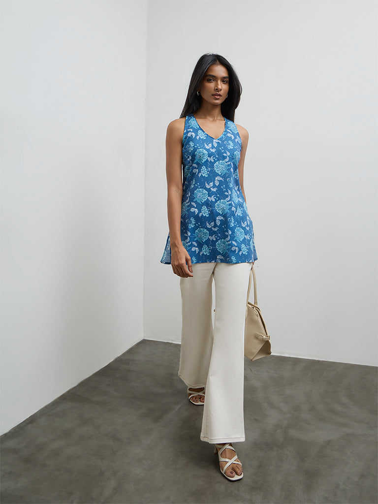 Utsa Indigo Floral Printed Cotton Tunic