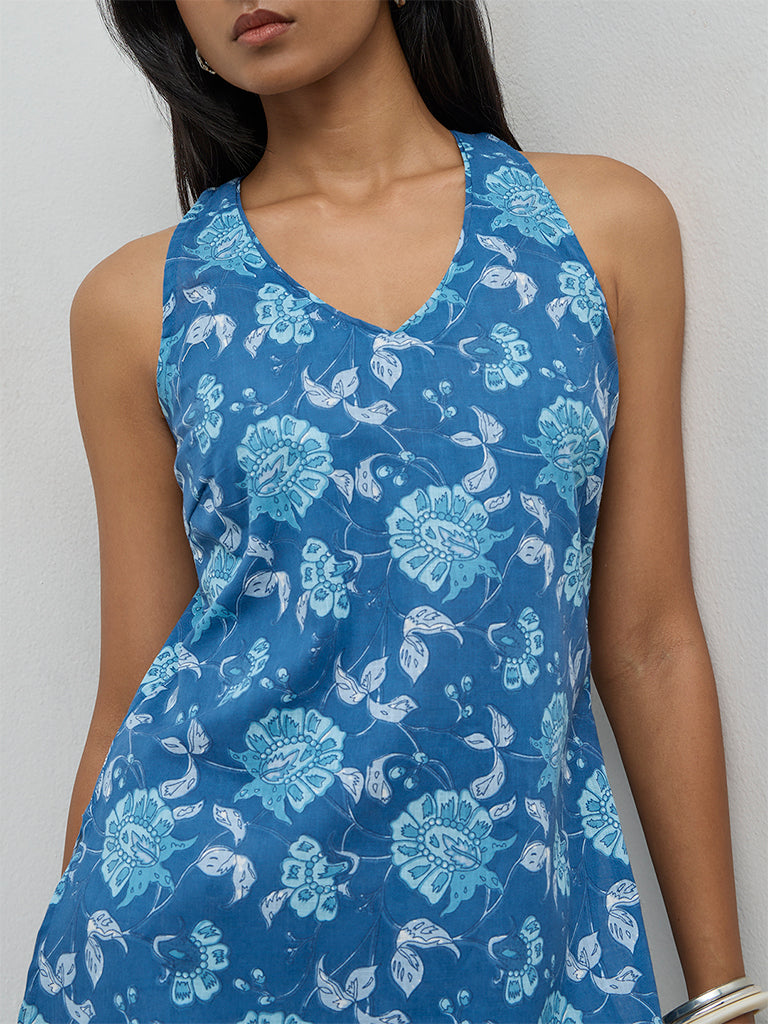 Utsa Indigo Floral Printed Cotton Tunic