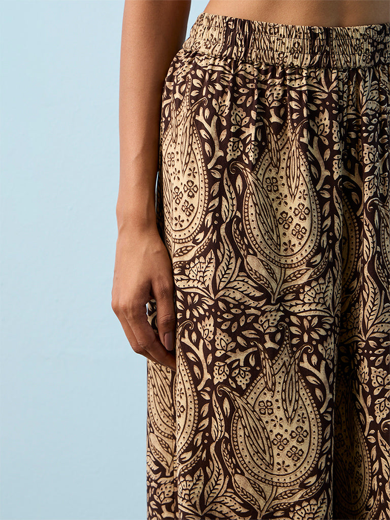 Utsa Brown Printed Pants