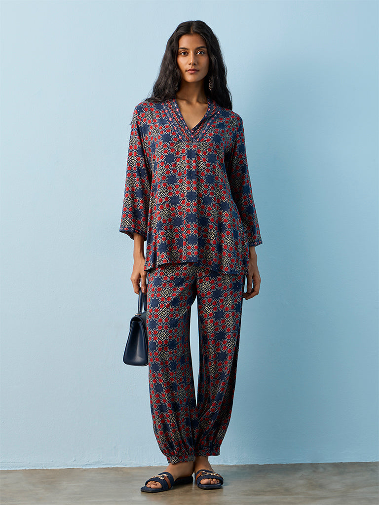 Utsa Indigo Printed Cotton Pants
