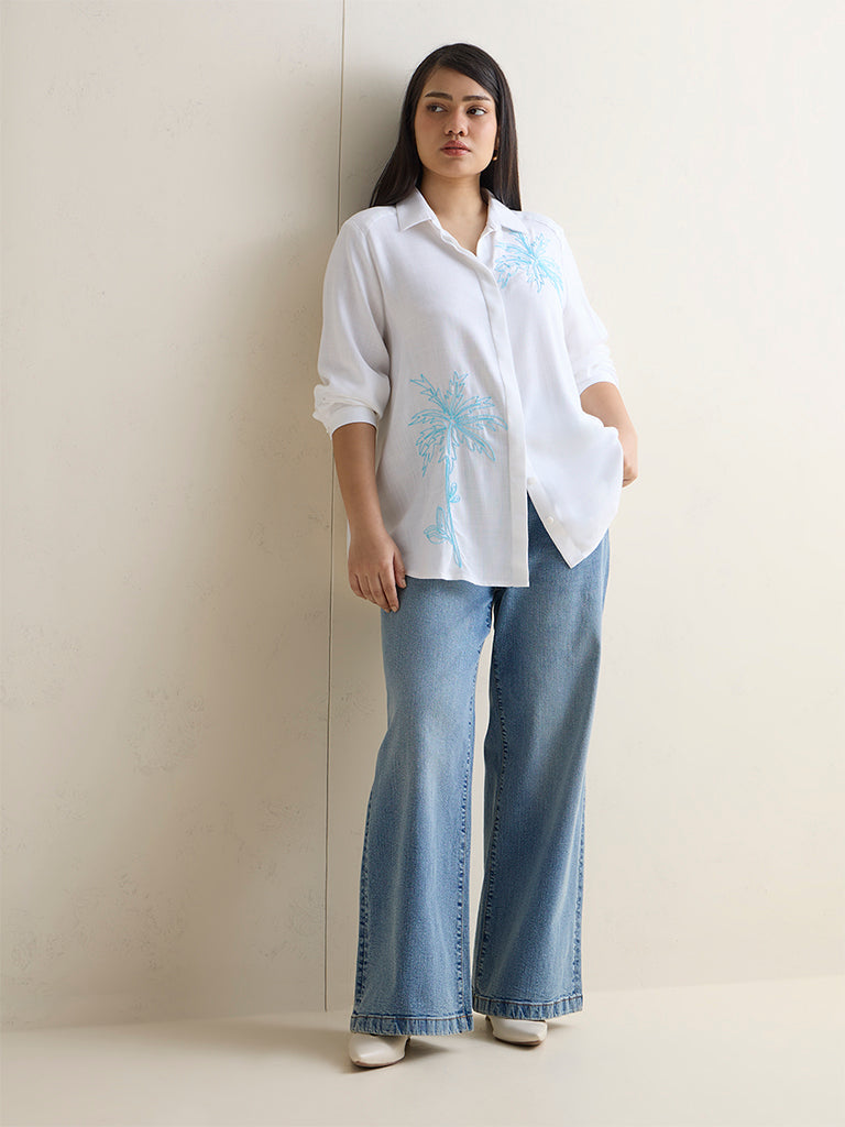 Gia White Botanical Embroidered Shirt