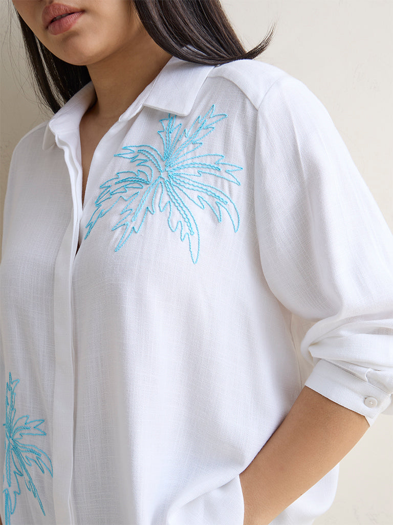 Gia White Botanical Embroidered Shirt