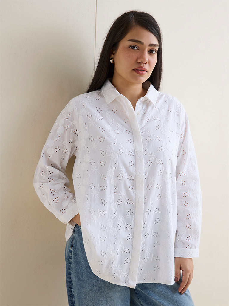 Gia White Broderie Anglaise Cotton Shirt