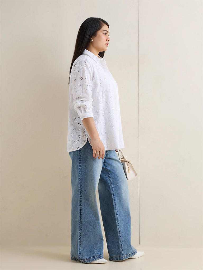 Gia White Broderie Anglaise Cotton Shirt