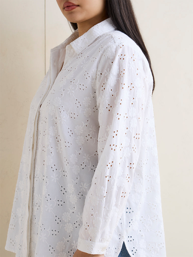 Gia White Broderie Anglaise Cotton Shirt