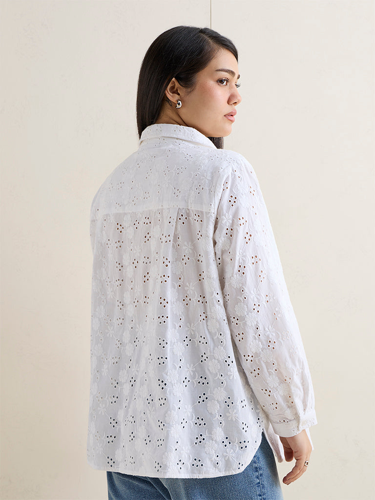Gia White Broderie Anglaise Cotton Shirt