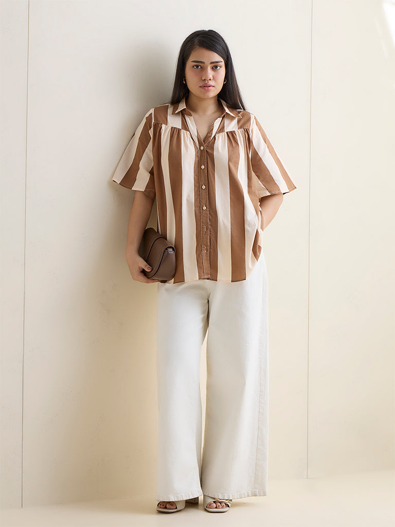Gia Brown Striped Cotton Shirt